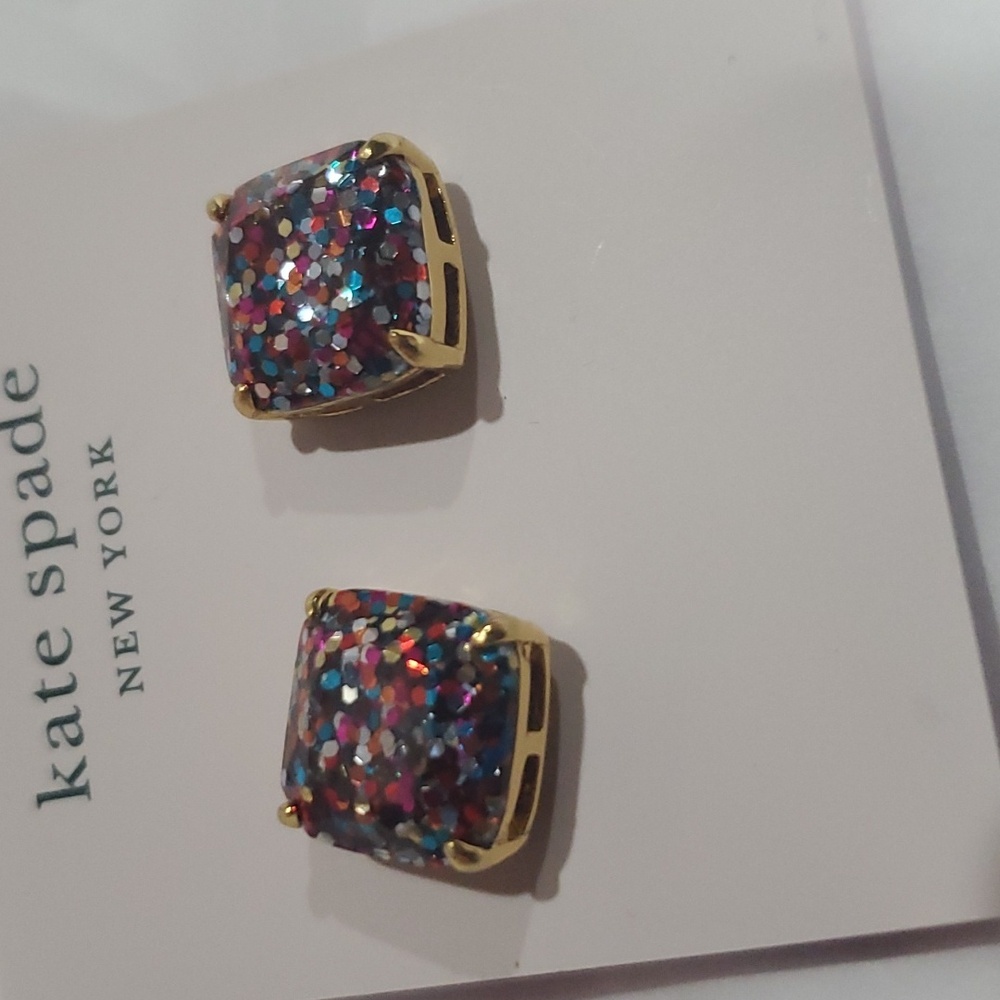 Kate Spade multicolored glitter confetti filled cubic boxed stud earrings new